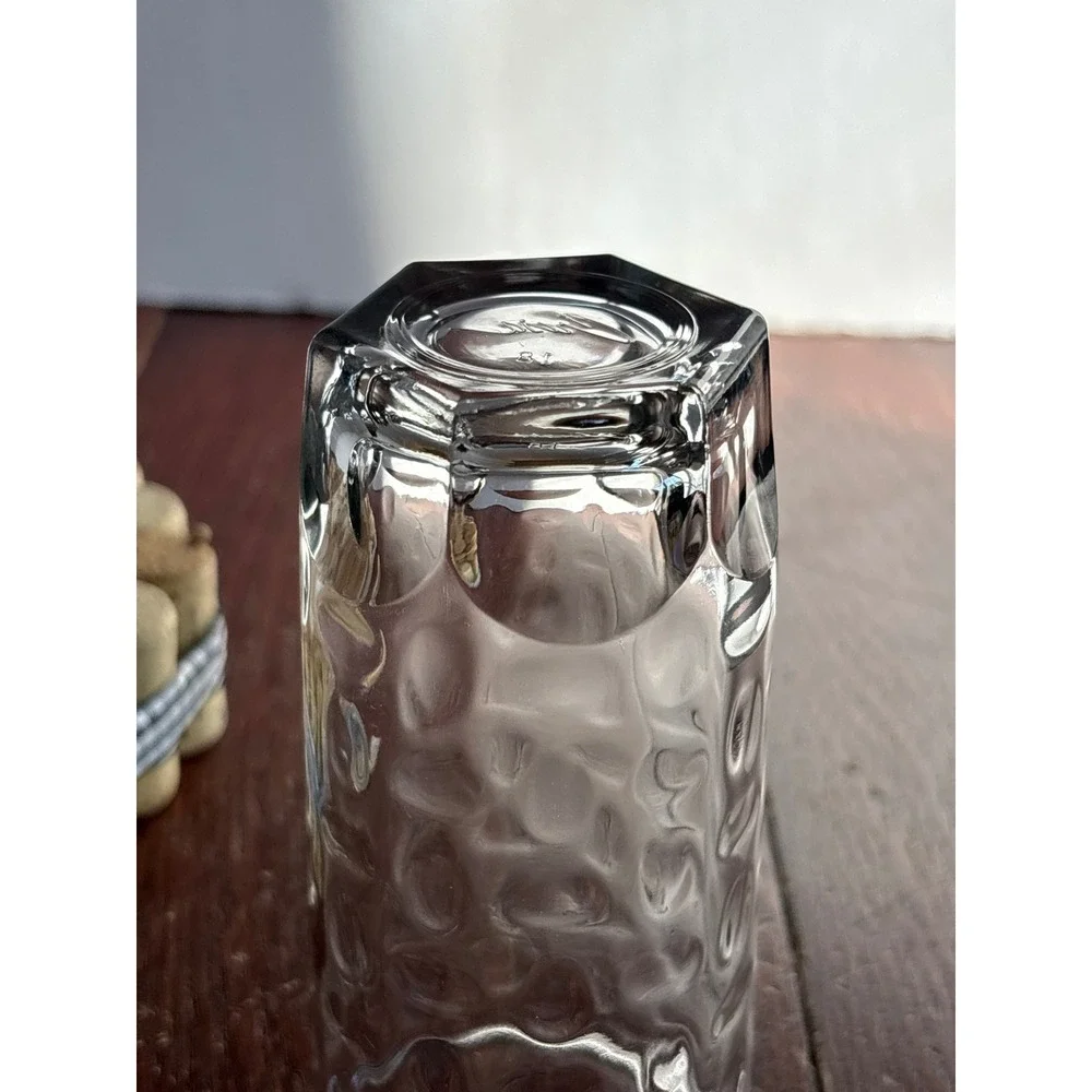 Crisa Optic Glass Thumbprint Highball Tumbler Clear Hexagonal Base 5.5